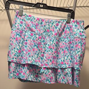 Lilly Pulitzer Pink & Aqua Printed Tiered Skater Skirt
